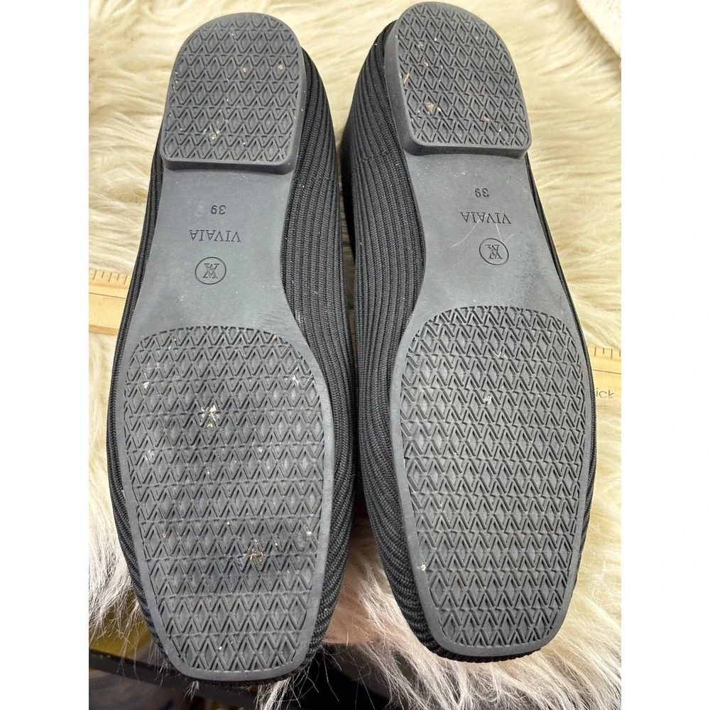 VIVAIA Margot 2.0 Flats 39 US 8 Black Square Toe V Cut Knit Sustainable Chic